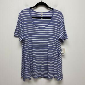 LuLaRoe Womens Blue White Striped Scoop Stretch Swing Tunic Perfect T-Shirt L